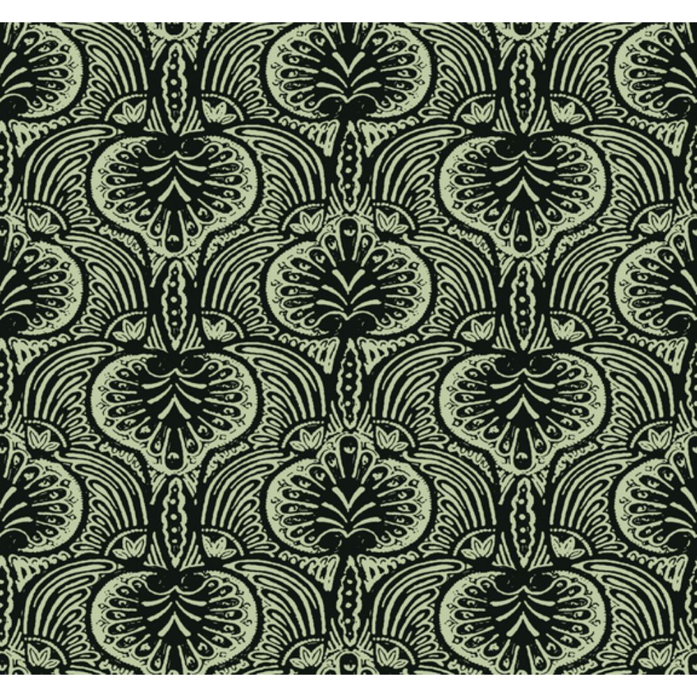 Ronald Redding by York Designer Series HO2155 Traveler Lotus Palm Wallpaper in Off White/Black