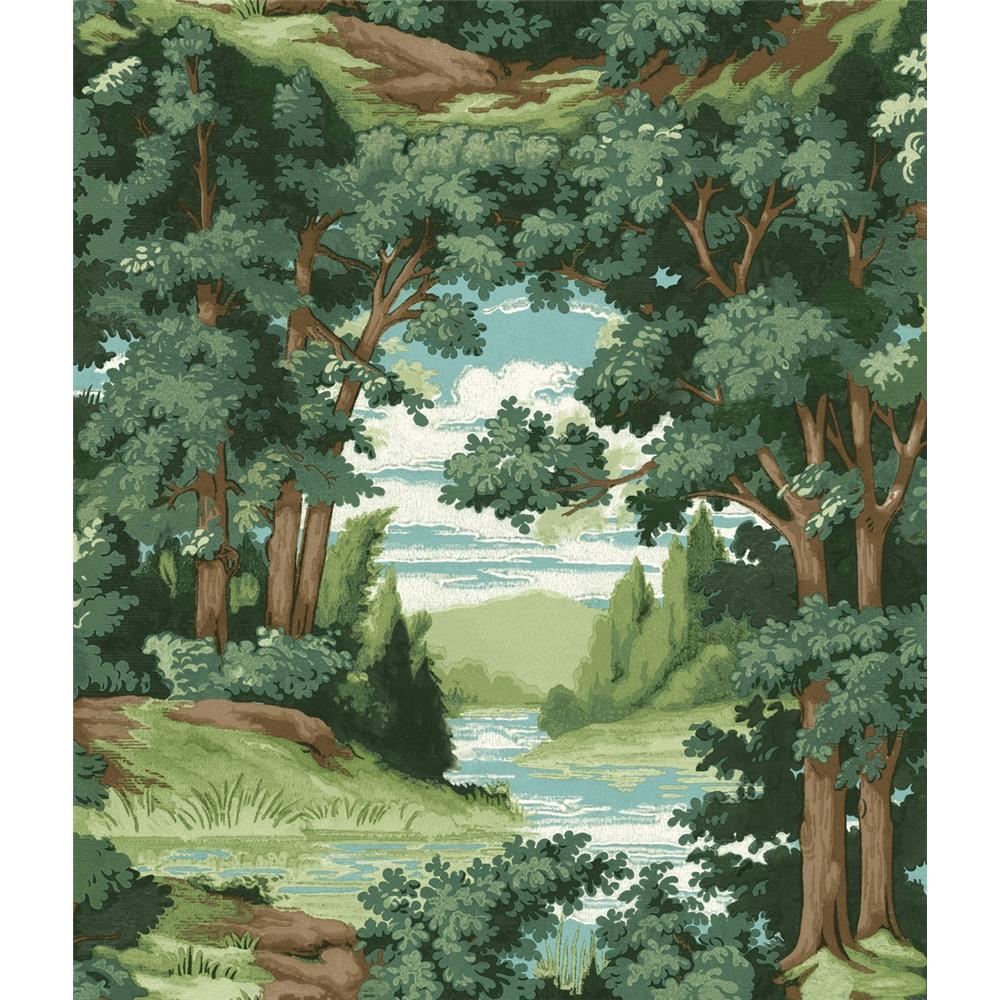 Inspired by Color by York Wallcoverings HO3300 Prism Forest Lake Scenic Wallpaper