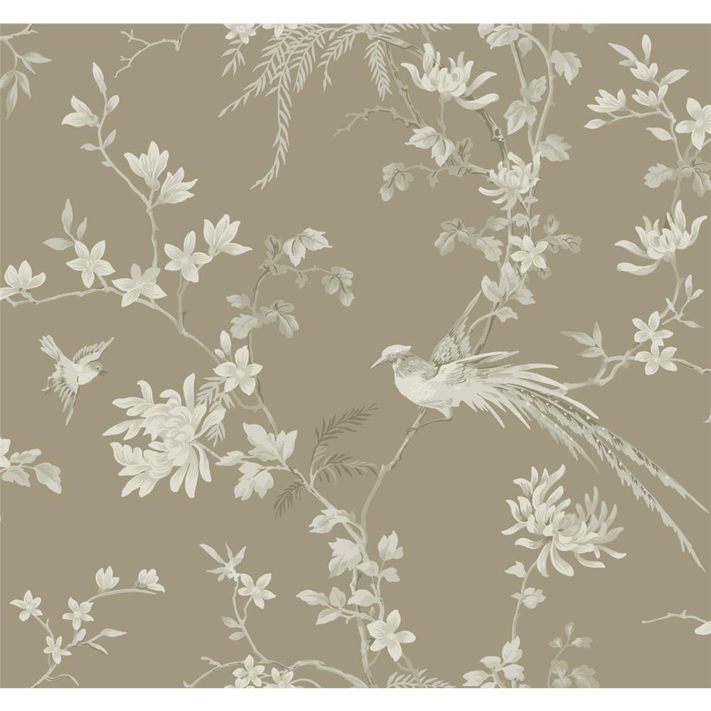 Ronald Redding Designs by York KT2172 Bird And Blossom Chinoserie Wallpaper in Brown