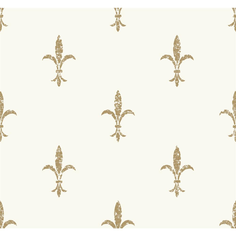 Ronald Redding Designs by York KT2192 Fleur De Lis Wallpaper in White/Gold