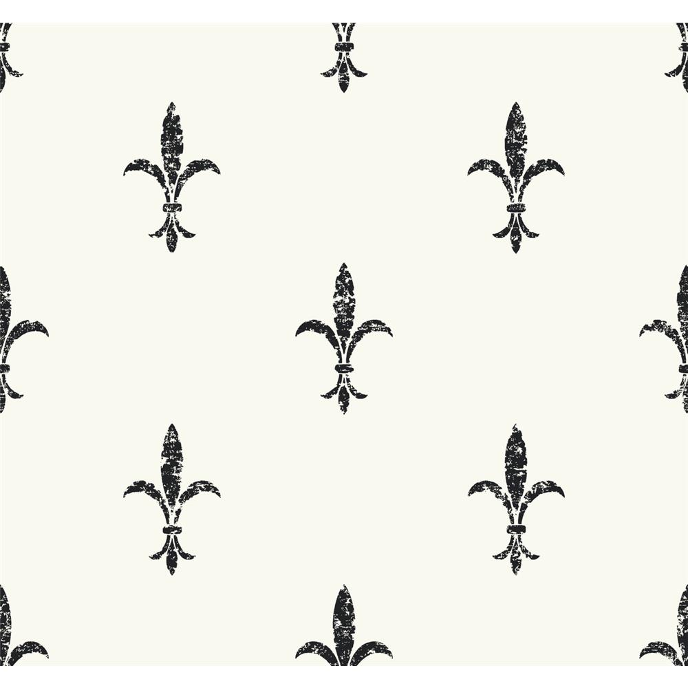 Ronald Redding Designs by York KT2193 Fleur De Lis Wallpaper in White/Black