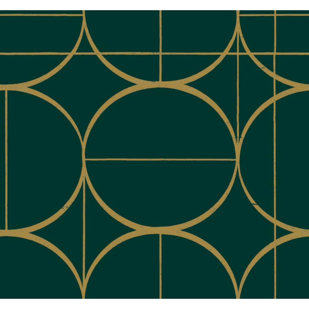 York MD7203 Modern Metals Second Edition Emerald & Gold Sun Circles Wallpaper