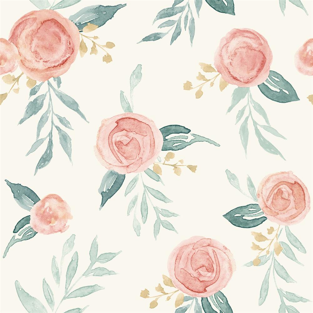 York MK1126 Magnolia Home Artful Prints & Patterns Watercolor Roses Wallpaper