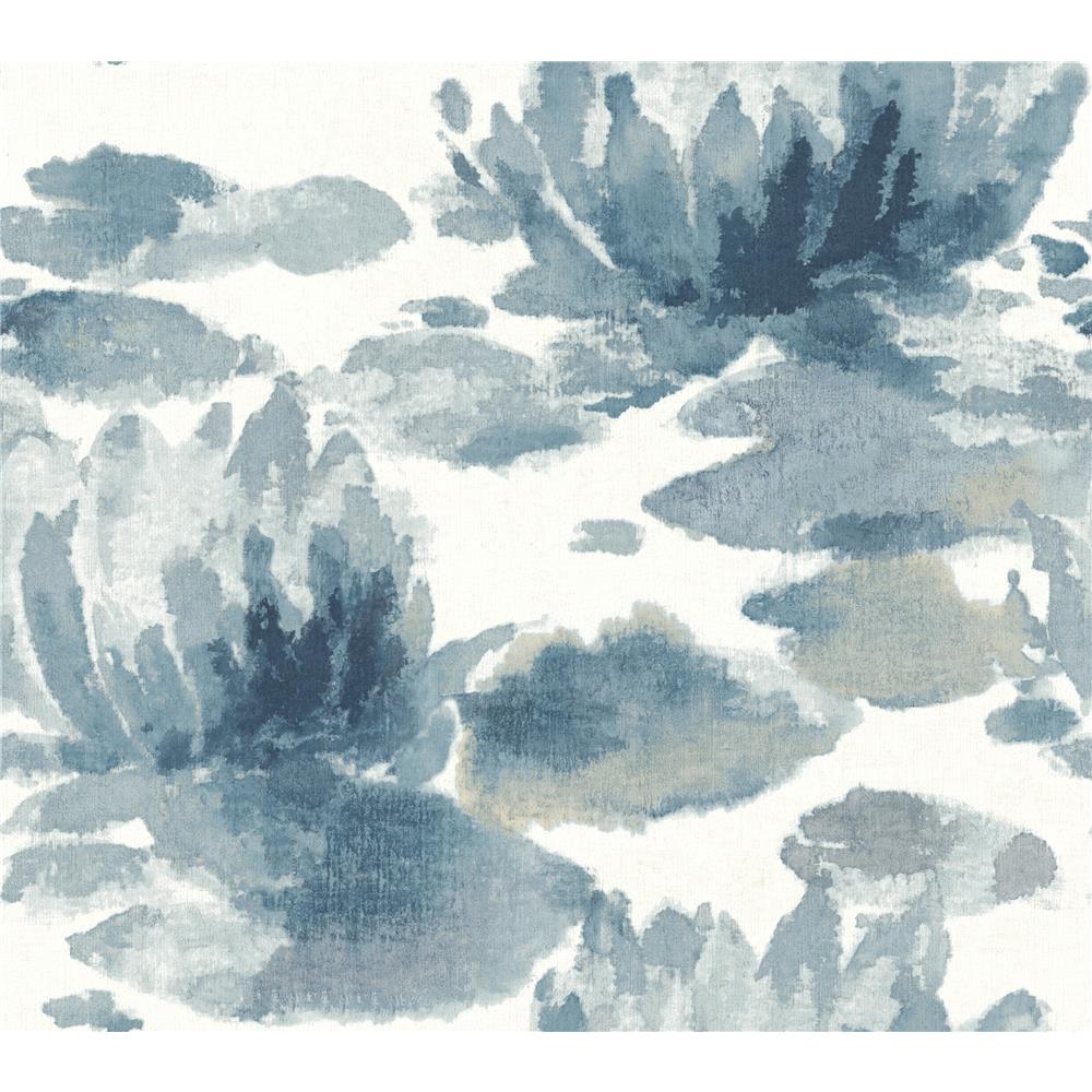 Candice Olson by York NA0527 Water Lily Wallpaper in Dark Blue