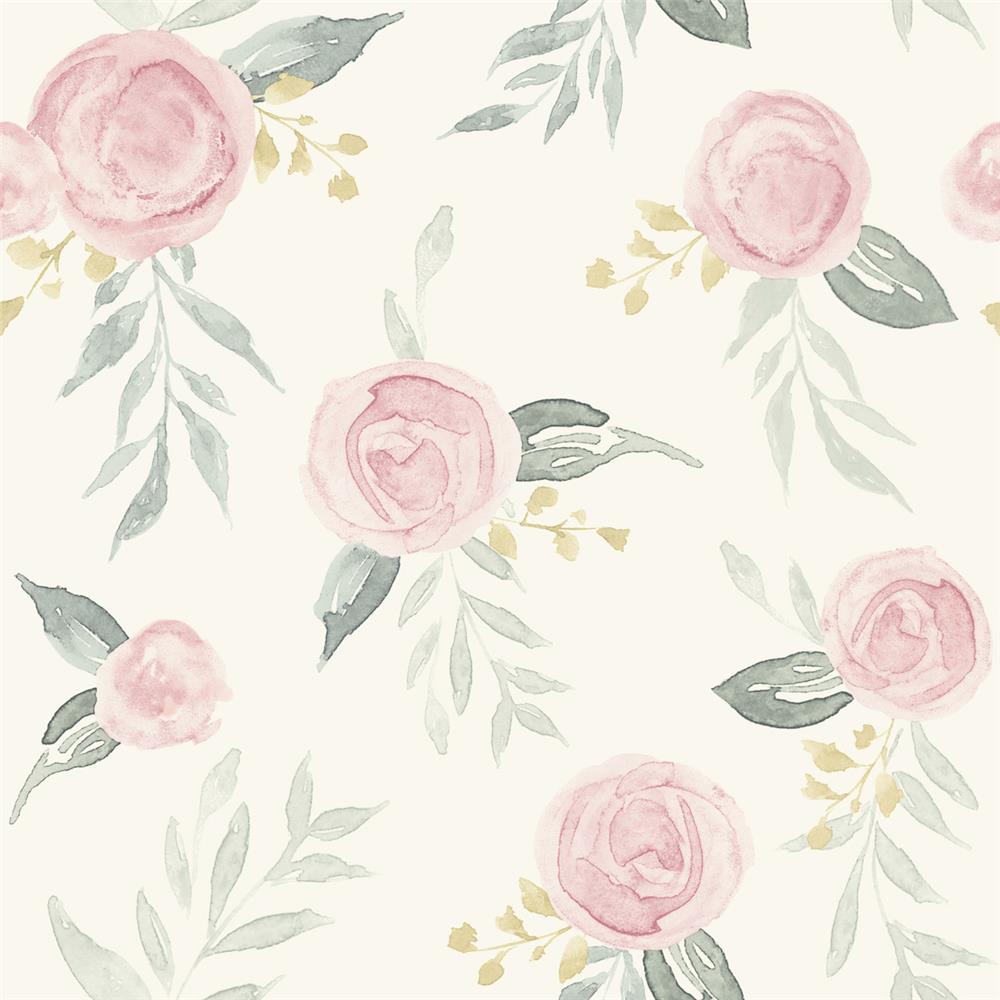 York Designer Series Magnolia Home by Joanna Gaines PSW1010RL Watercolor Roses Wallpaper wallpaper in Pink