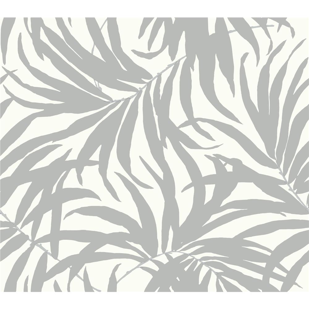 York PSW1032RL York Premium Peel + Stick Bali Leaves Peel and Stick Wallpaper in Gray//Silver