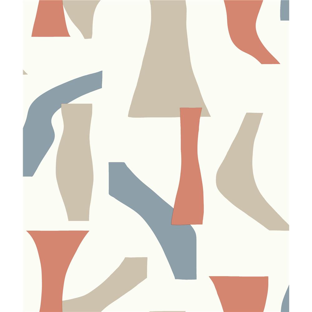 York PSW1058RL Risky Business III Modernist Peel & Stick Wallcovering in Coral/Blue