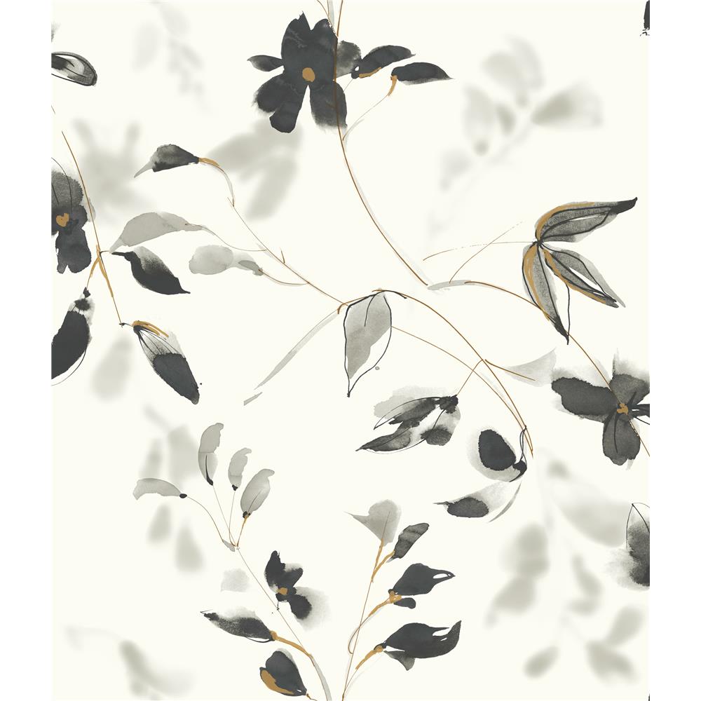 Premium Peel & Stick by York Designer Series PSW1103RL Linden Flower Peel and Stick Wallpaper in Black