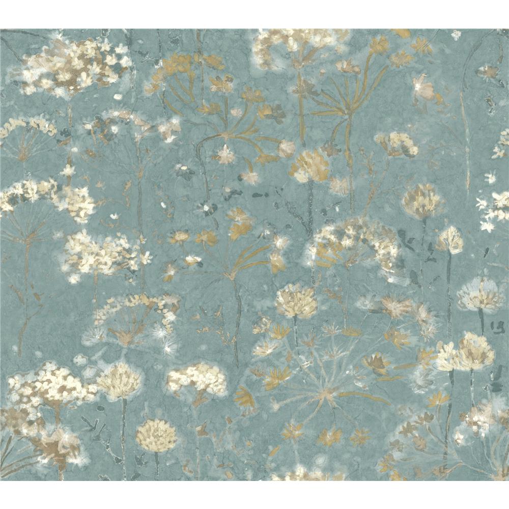 Premium Peel & Stick by York Designer Series PSW1106RL Botanical Fantasy Peel and Stick Wallpaper in Blue / Beige