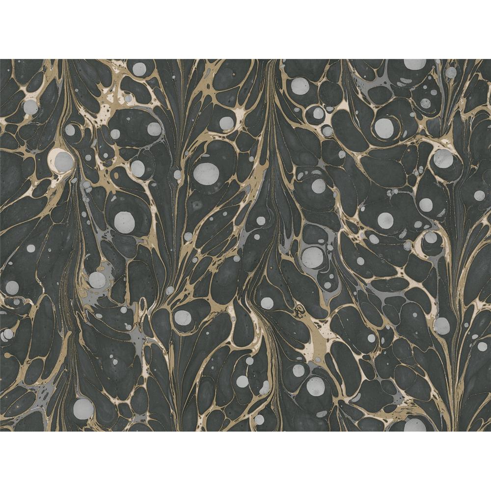 Premium Peel & Stick by York PSW1113RL Stonework Marbled Endpaper Peel and Stick Wallpaper in Black/Gold