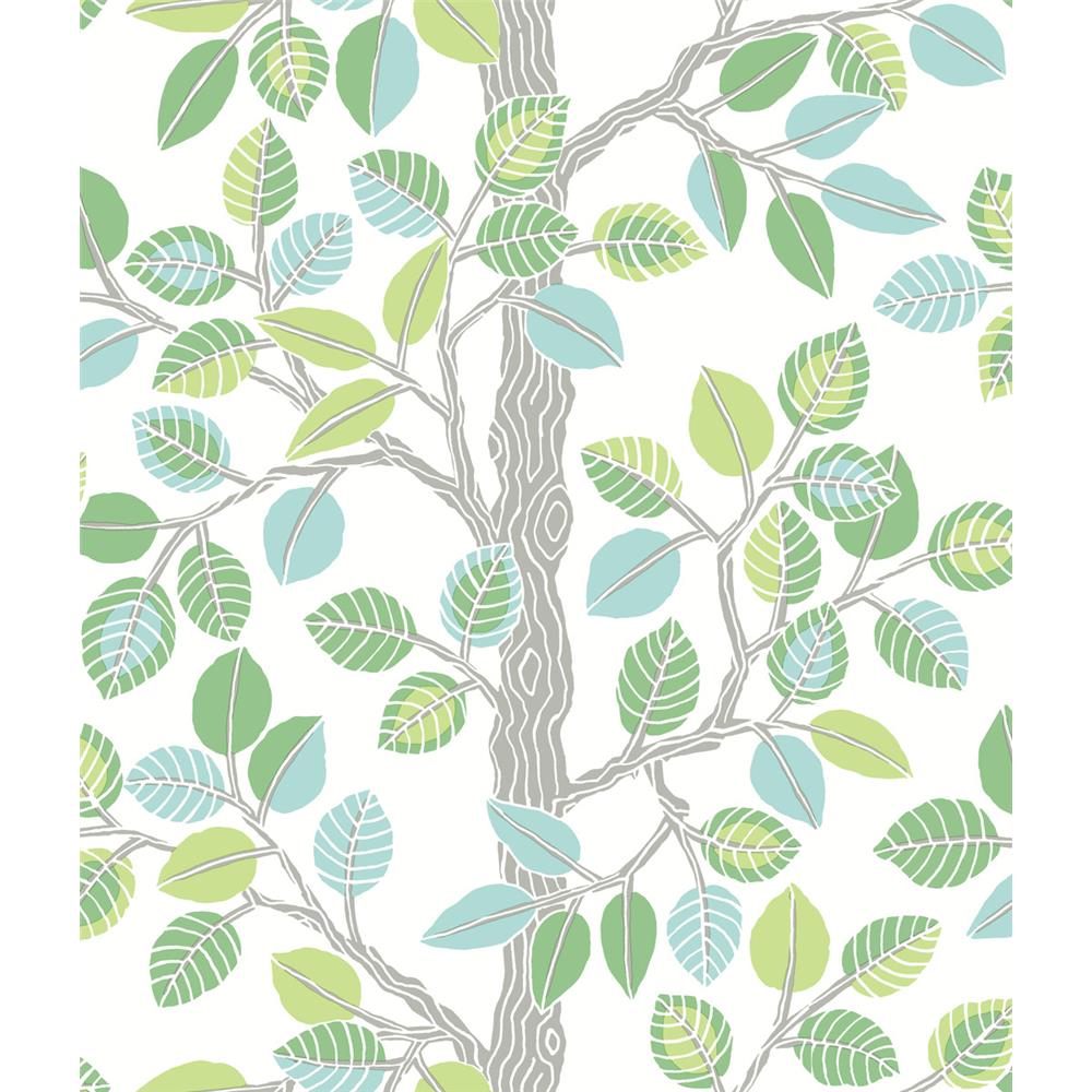 Premium Peel + Stick by York PSW1209RL Whimsy Forest Leaves Peel and Stick Wallpaper in Green