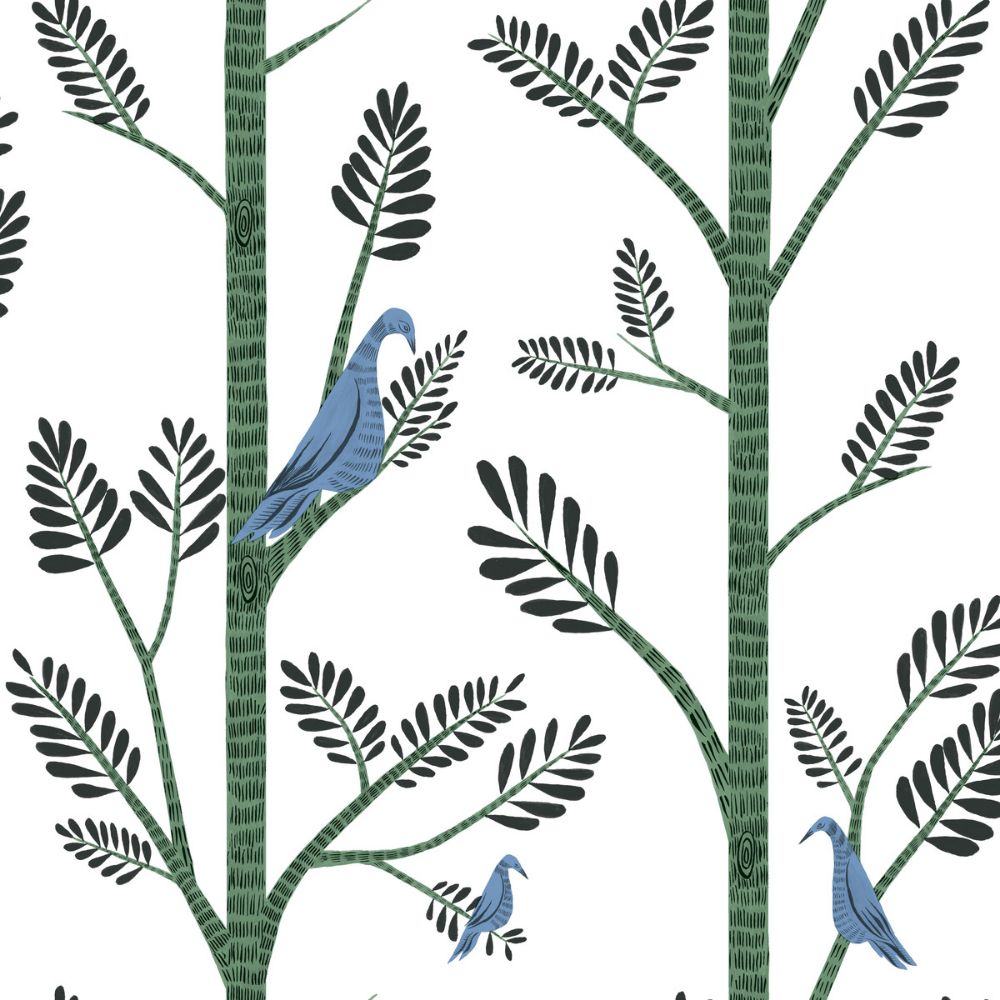 York PSW1237RL Risky Business III Aviary Branch Peel & Stick Wallcovering in Blue/Green