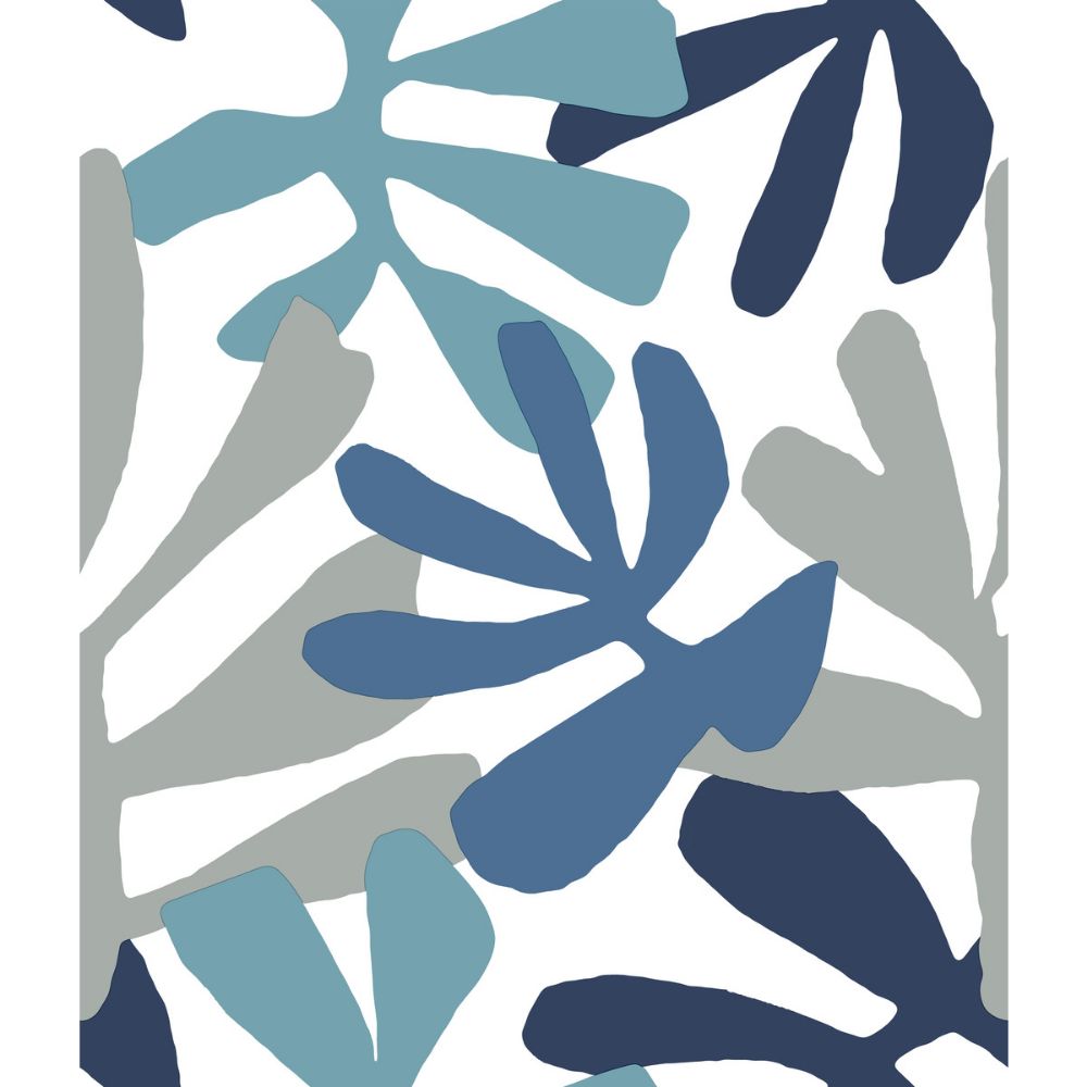 York PSW1242RL Risky Business III Kinetic Tropical Peel & Stick Wallcovering in Blue/Gray