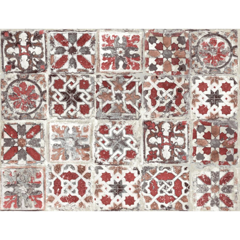 York PSW1300RL Stonecraft Encaustic Tile Peel and Stick Wallpaper in Red