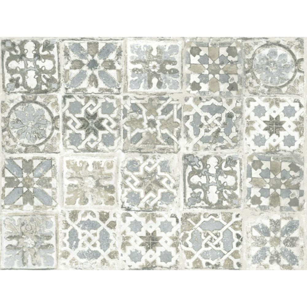 York PSW1301RL Stonecraft Encaustic Tile Peel and Stick Wallpaper in Gray