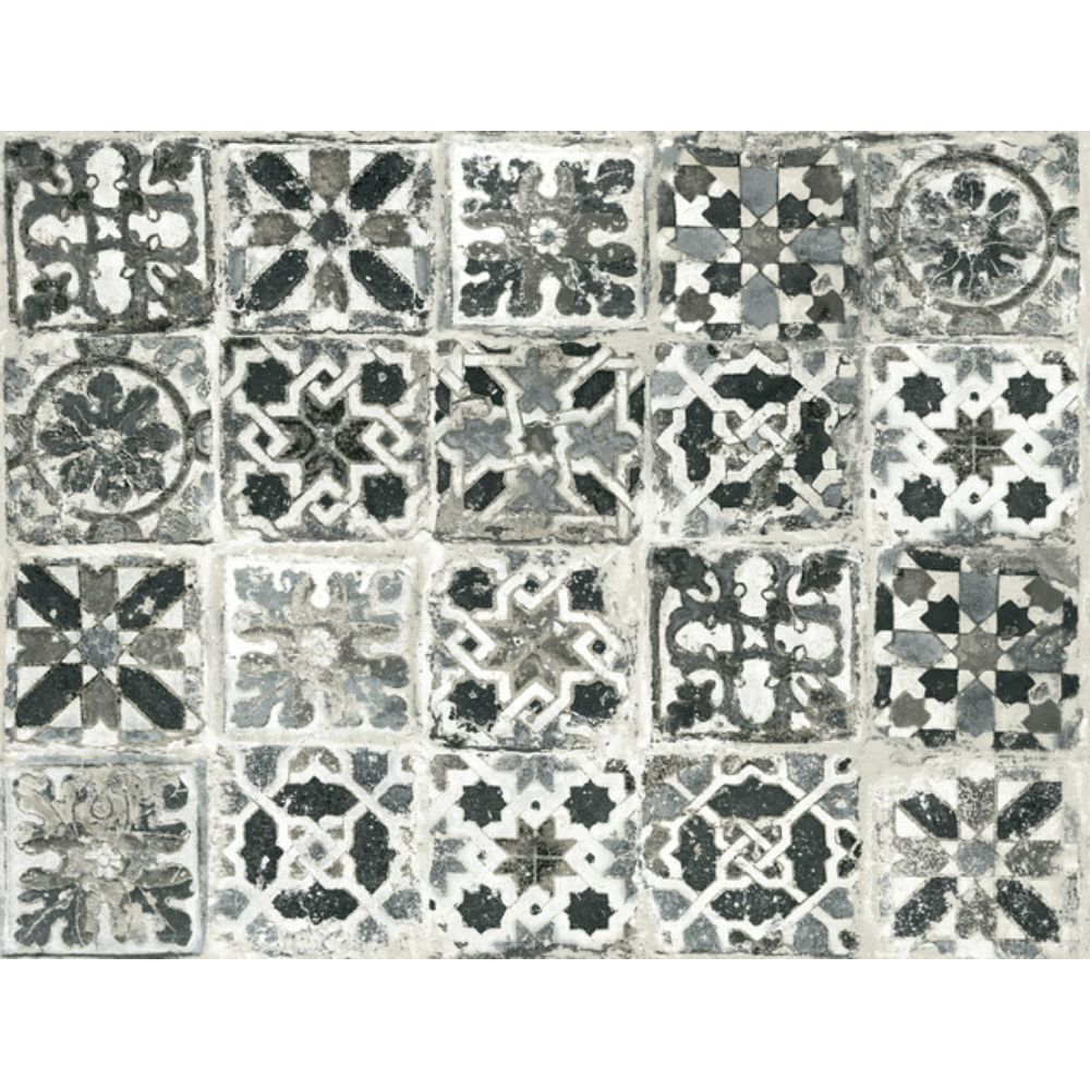 York PSW1303RL Stonecraft Encaustic Tile Peel and Stick Wallpaper in Black