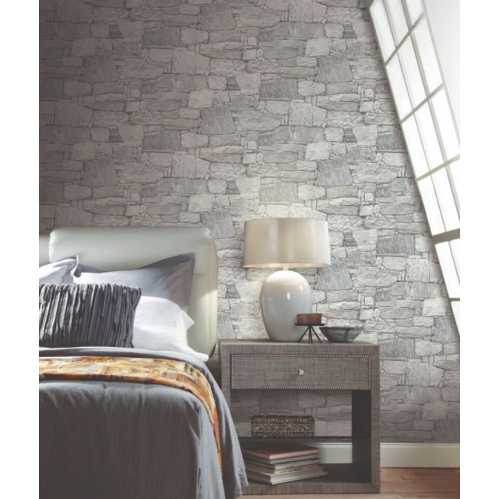 York PSW1308RL Stonecraft Chateau Stone Peel and Stick Wallpaper in Gray