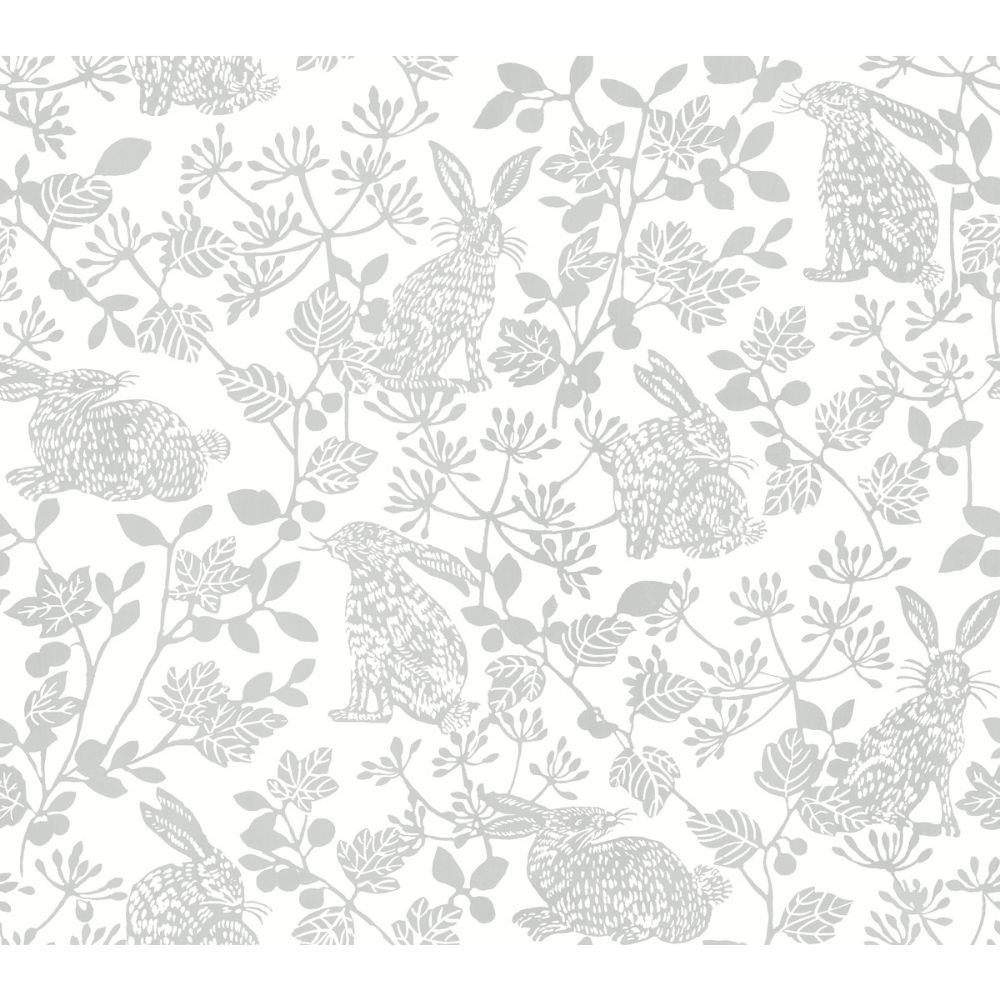 York PSW1342RL Wildlife Botanical Bunnies Peel and Stick Wallpaper in Grey