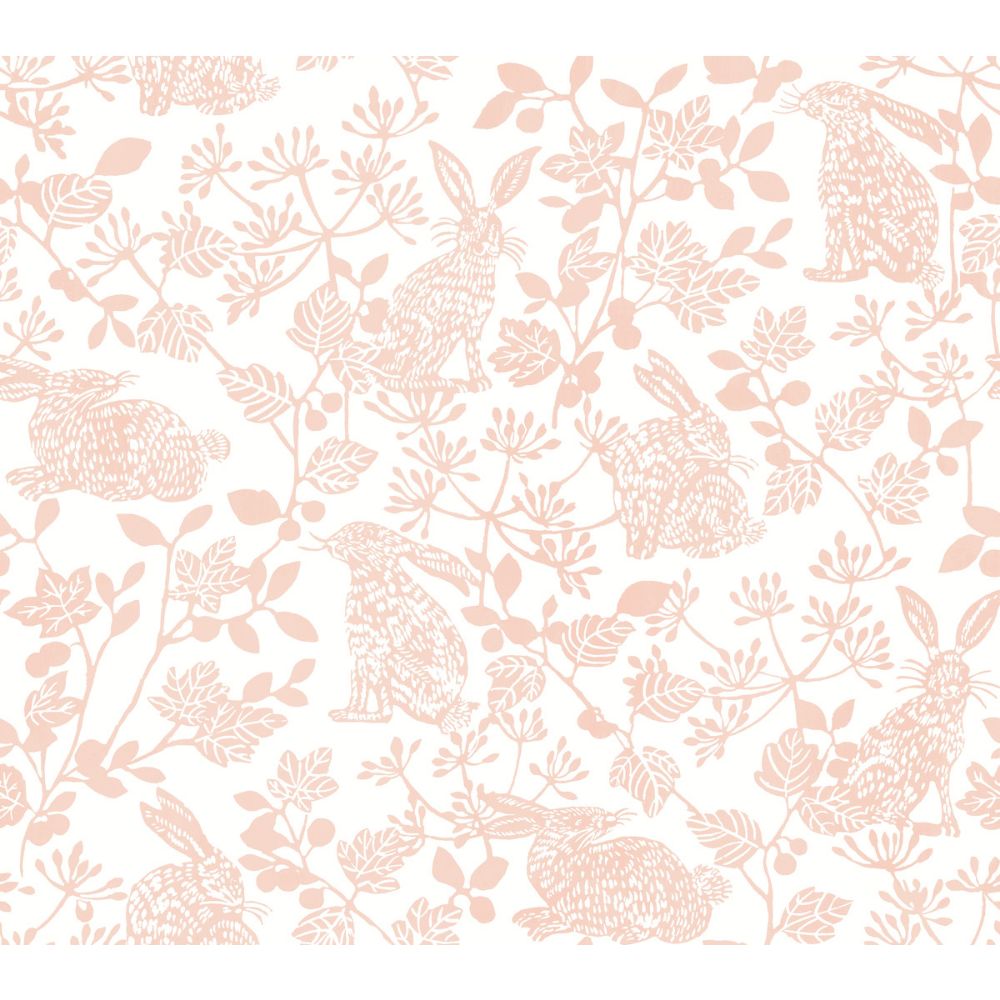 York PSW1343RL Wildlife Botanical Bunnies Peel and Stick Wallpaper in Pink