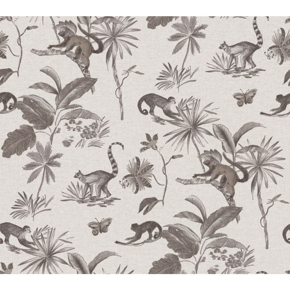 York PSW1354RL Wildlife Botanicals & Lemurs Peel and Stick Wallpaper in Gray