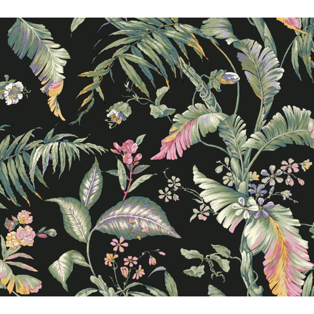 York PSW1368RL Vintage Florals Fiji Garden Wallpaper in Black Multi