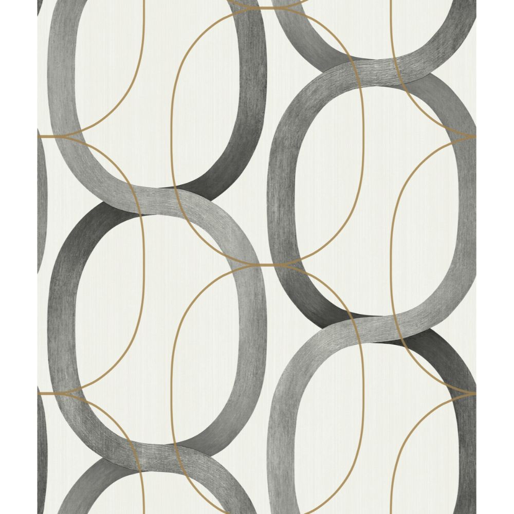 York Designer Series PSW1419RL Simply Candice Interlock Peel & Stick Wallpaper in Black & Gold