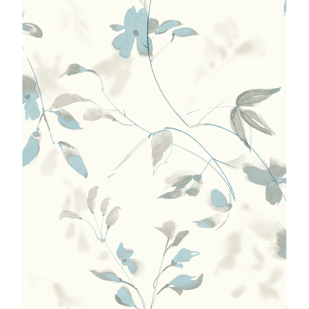 York Designer Series PSW1423RL Simply Candice Linden Flower Peel & Stick Wallpaper in Spa Blue