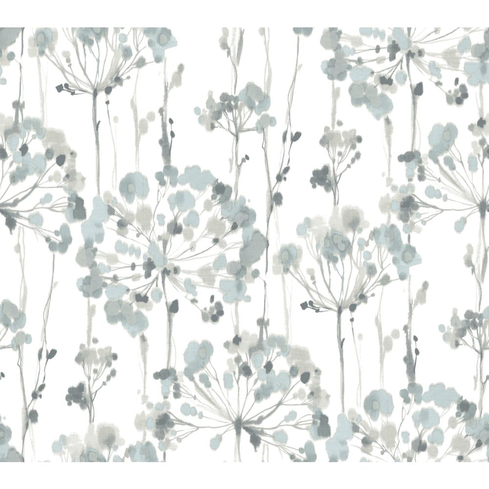 York Designer Series PSW1428RL Simply Candice Flourish Peel & Stick Wallpaper in Sheer Blue & Grey
