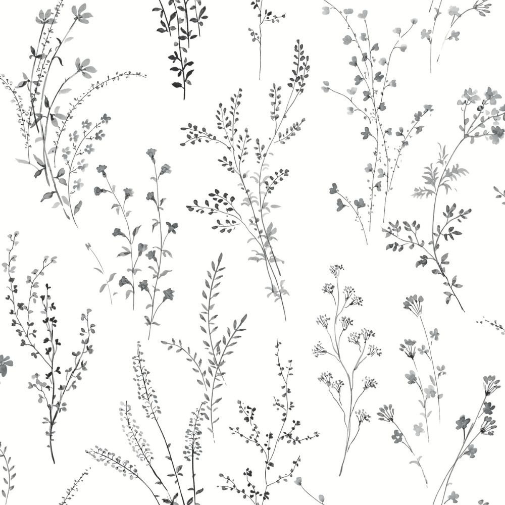 York PSW1522RL Black & White Wildflower Sprigs Peel & Stick Wallpaper
