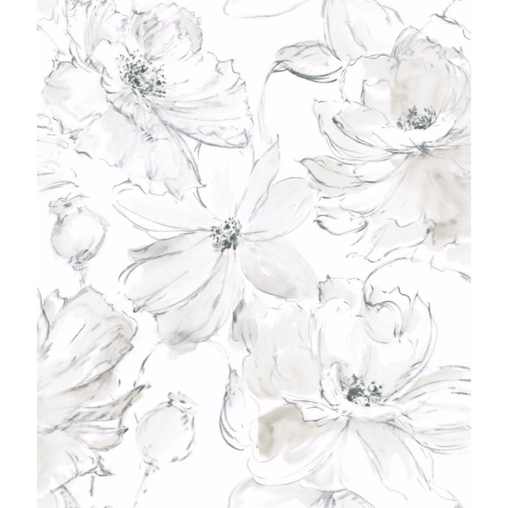 York PSW1530RL Grey Floral Dreams Peel & Stick Wallpaper