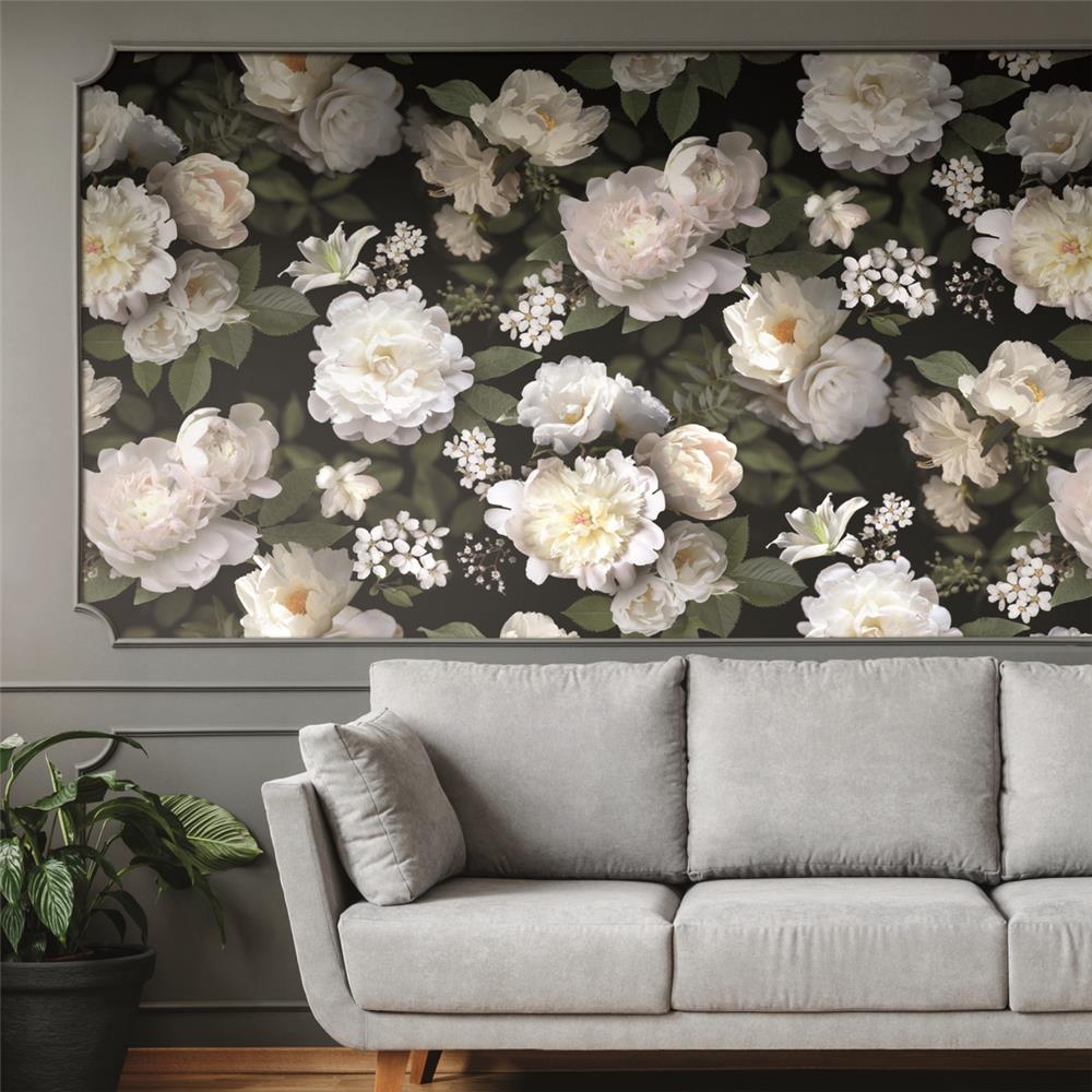 Roommates Black Photographic Floral Peel And Stick Wallpaper Mural