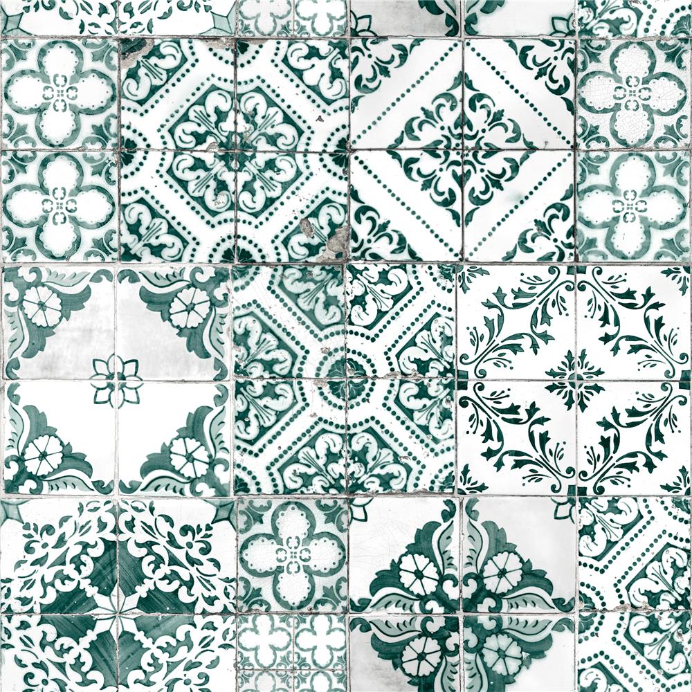 RoomMates by York RMK11281WP Teal Mediterranean Tile Peel & Stick Wallpaper In Teal