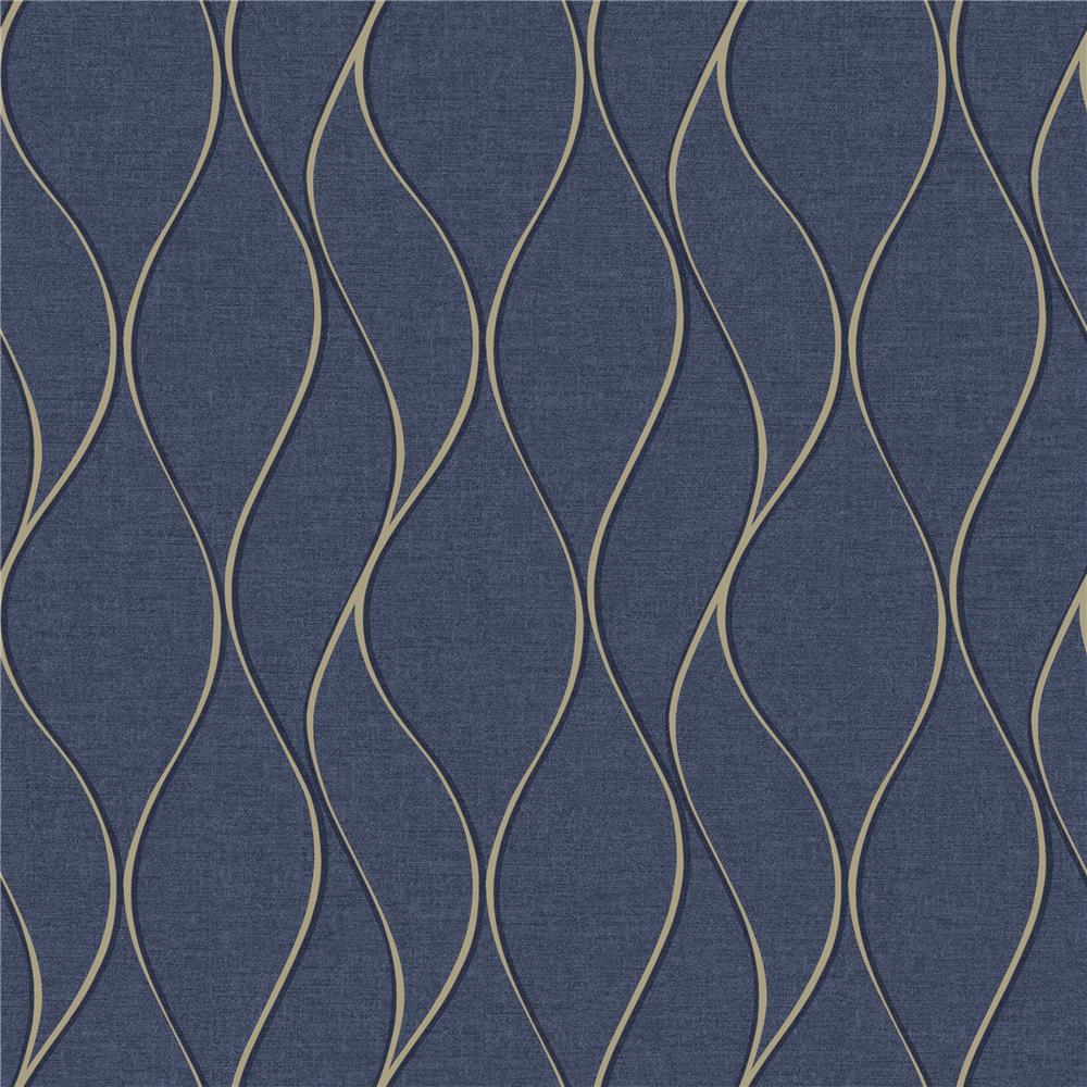 RoomMates by York RMK11293WP Navy Wave Ogee Peel & Stick Wallpaper In Blue