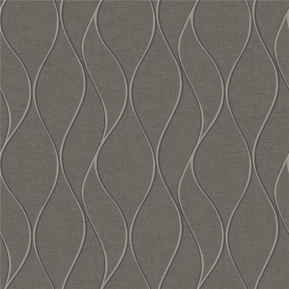 RoomMates by York RMK11294WP Grey Wave Ogee Peel & Stick Wallpaper In Grey; Silver