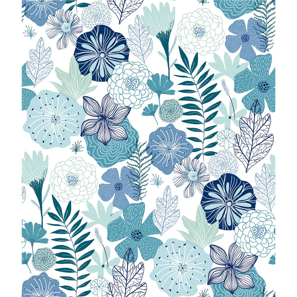 RoomMates by York RMK11325WP Perennial Blooms Peel & Stick Wallpaper In Blue