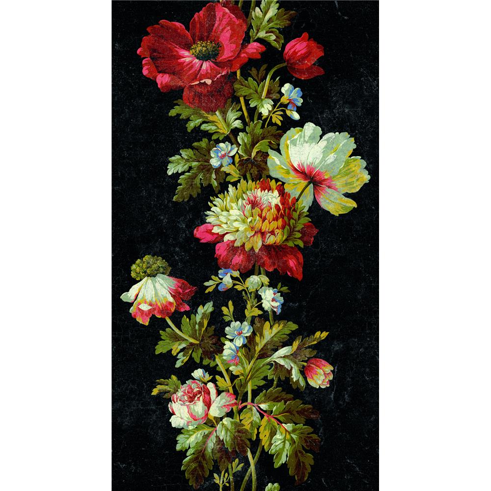 RoomMates by York RMK11425RL Vintage Floral Stripe Peel & Stick Wallpaper In Black; Red; Green