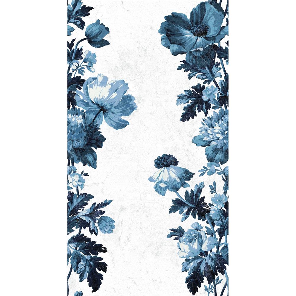 RoomMates by York RMK11427RL Vintage Floral Stripe Peel & Stick Wallpaper In Blue