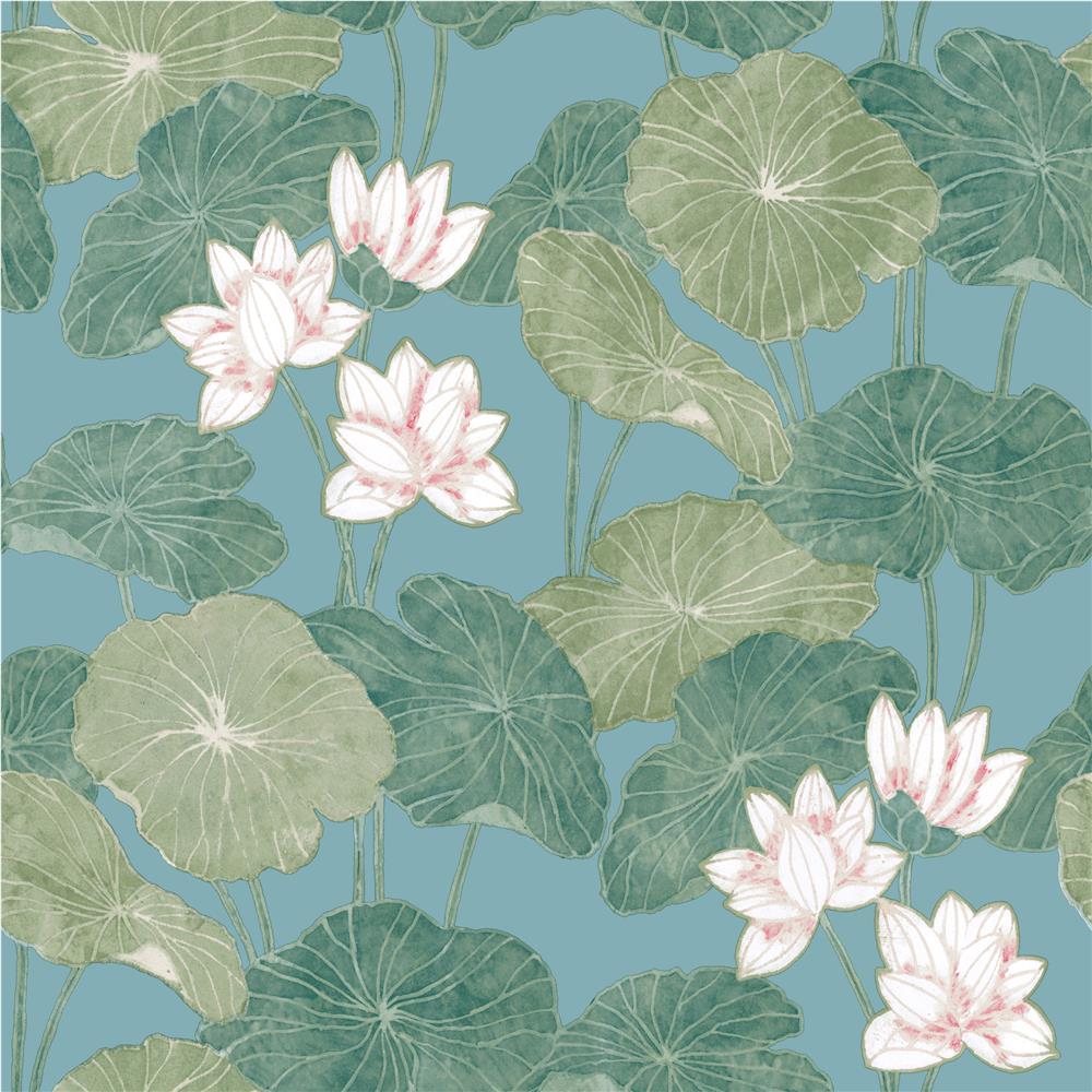 RoomMates by York RMK11436WP Lily Pad Peel & Stick Wallpaper In Blue; Green