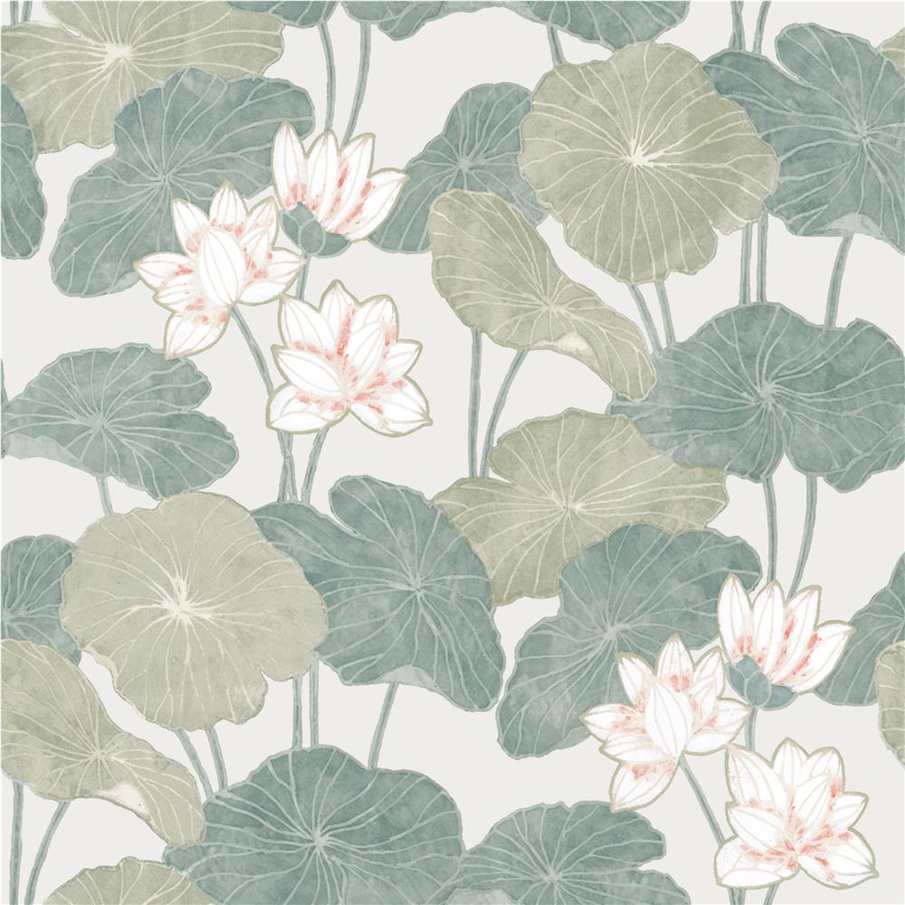 RoomMates by York RMK11438WP Lily Pad Peel & Stick Wallpaper In Beige; Green
