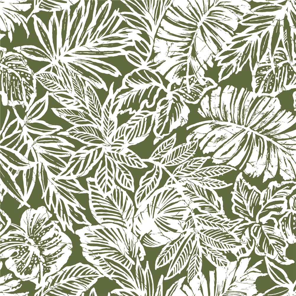 RoomMates by York RMK11441WP Batik Tropical Leaf Peel & Stick Wallpaper In Green