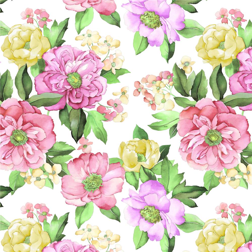 RoomMates by York RMK11446RL Watercolor Floral Bouquet Peel & Stick Wallpaper In Pink; Yellow; Green; Purple