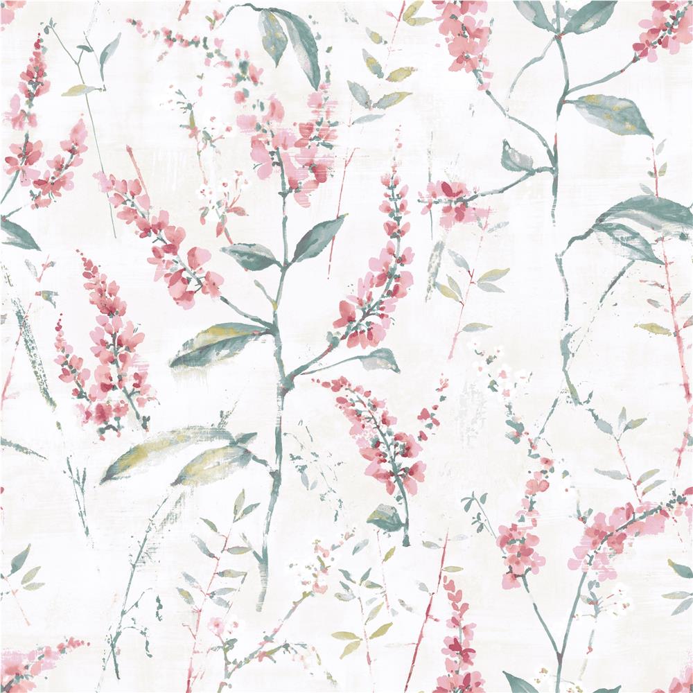 RoomMates by York RMK11452WP Floral Sprig Peel & Stick Wallpaper In Pink