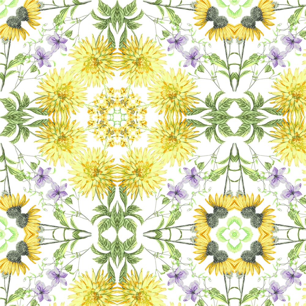 RoomMates by York RMK11459RL Cottage Garden Kaleidoscope Peel & Stick Wallpaper In Yellow; Green; White