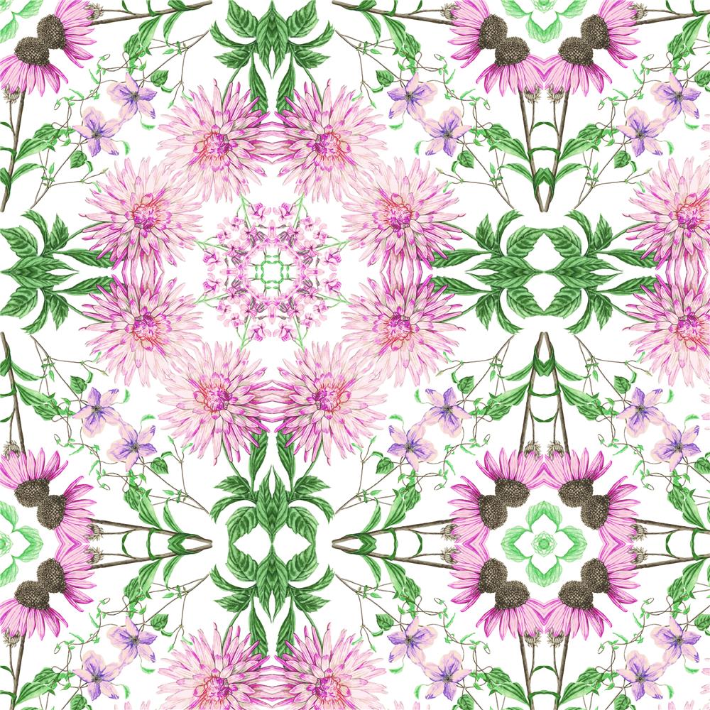 RoomMates by York RMK11461RL Cottage Garden Kaleidoscope Peel & Stick Wallpaper In Pink; Green; White