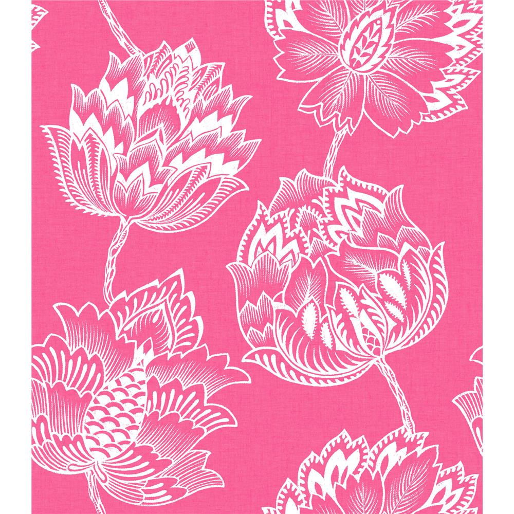 RoomMates by York RMK11485RL Batik Jacobean Peel & Stick Wallpaper In Pink; White