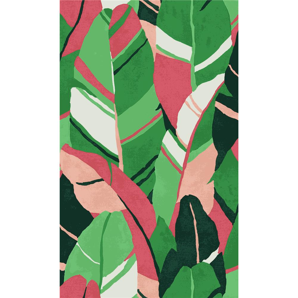 RoomMates by York RMK11572RL Hearts Of Palm Peel & Stick Wallpaper In Green; Red