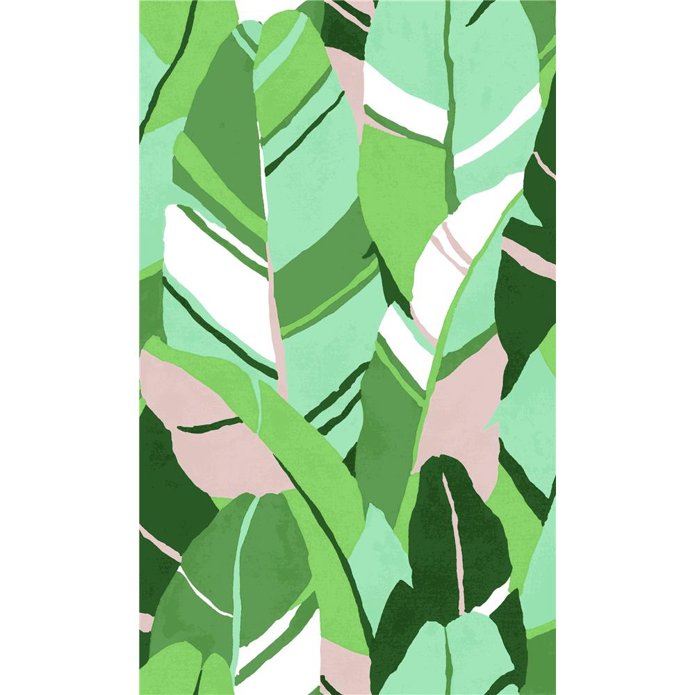 RoomMates by York RMK11574RL Hearts Of Palm Peel & Stick Wallpaper In Green; Pink