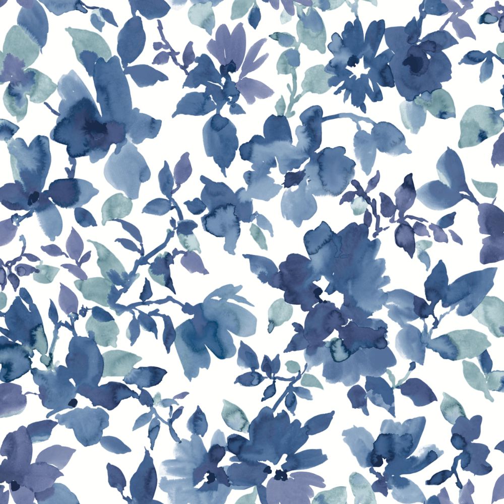 Roommates by York RMK11700WP WATERCOLOR FLORAL PEEL & STICK WALLPAPER in blue; white