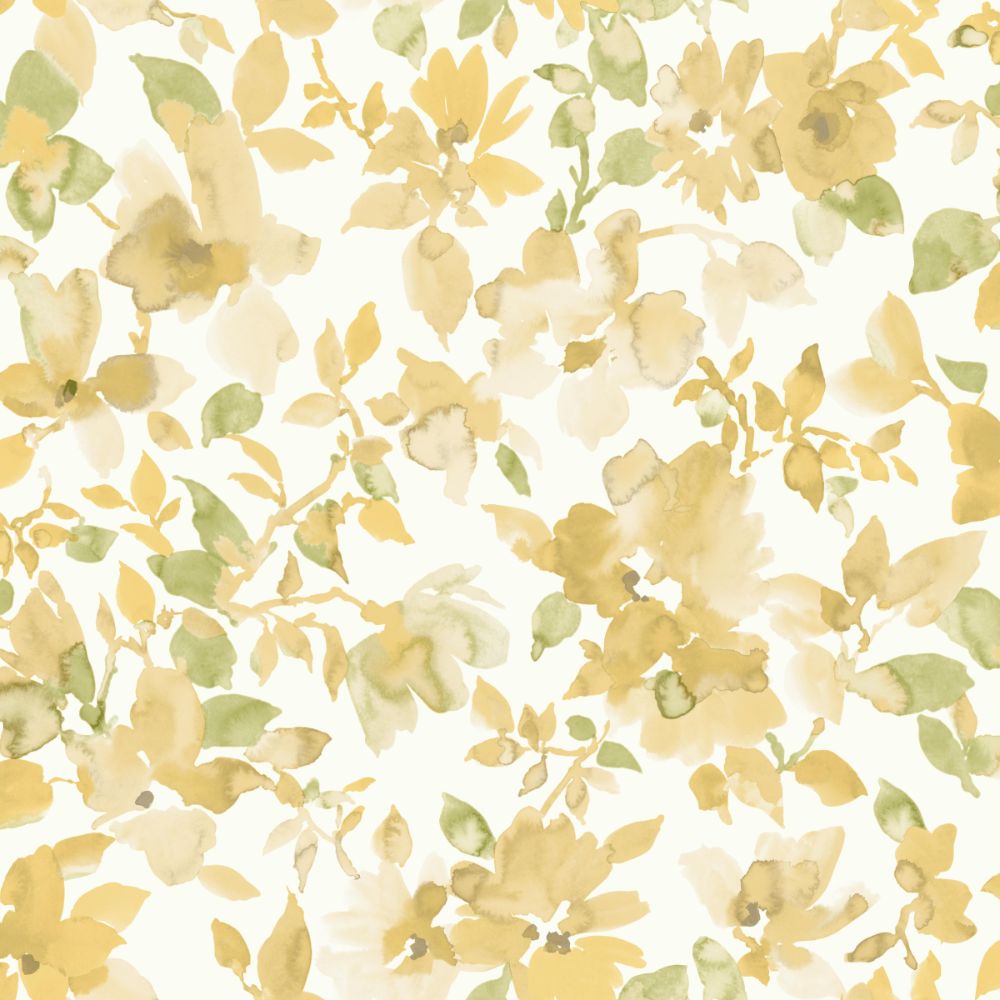 Roommates by York RMK11701WP WATERCOLOR FLORAL PEEL & STICK WALLPAPER in yellow; green