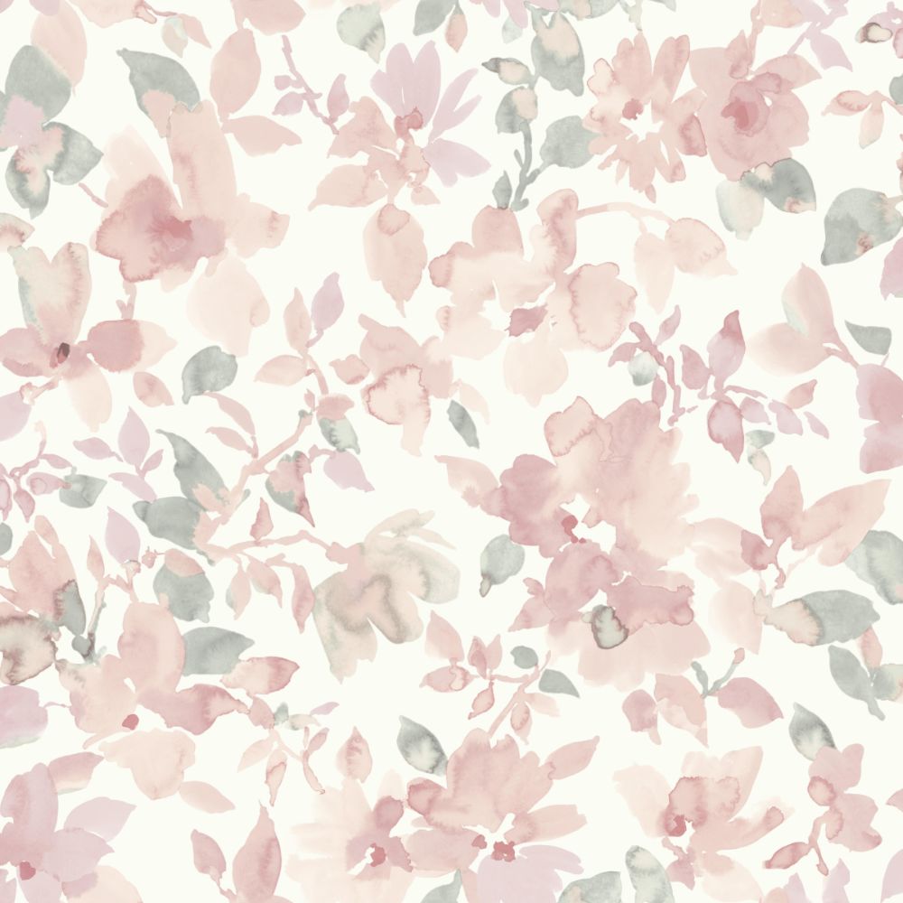 Roommates by York RMK11702WP WATERCOLOR FLORAL PEEL & STICK WALLPAPER in pink; green